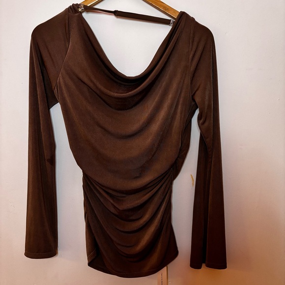 NWT Reformation Elegant Brown Drape Neck Top sz M - Picture 2 of 5